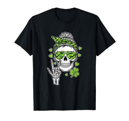 Skull Shamrock Sunglasses Rock Hand T-Shirt - Trendy Graphic Men Women - T-Shirt, Sweatshirt, Hoodie