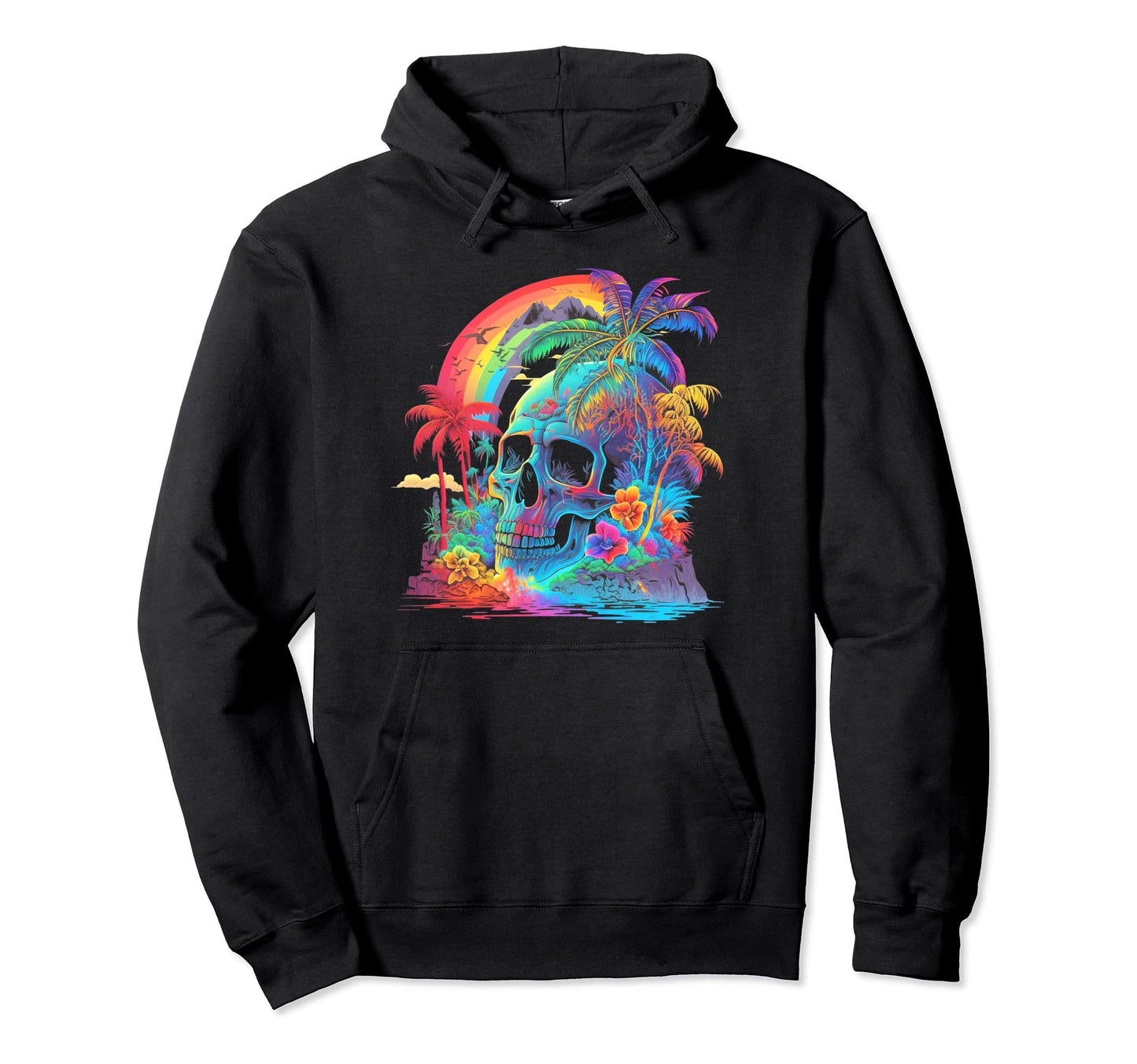 Palm Tree Tropical 80S Beach 70S Rainbow Hoodie - Aesthetic Graphic Unisex - T-Shirt, Sweatshirt, Hoodie