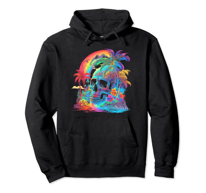 Palm Tree Tropical 80S Beach 70S Rainbow Hoodie - Aesthetic Graphic Unisex - T-Shirt, Sweatshirt, Hoodie