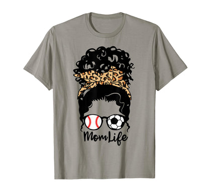Mom Life Messy Bun Curly Hair T-Shirt - Minimalist Print for Adults - T-Shirt, Sweatshirt, Hoodie