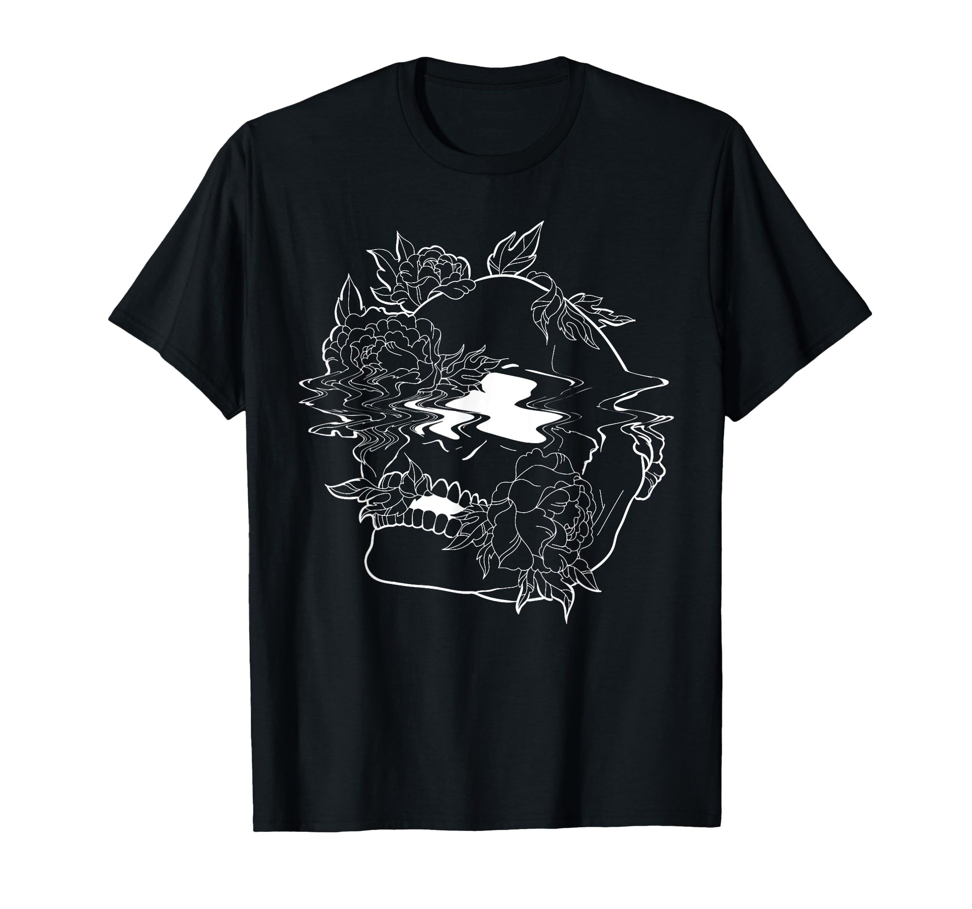 Edgy Skull And Flowers Goth Vaporwave T-Shirt - Trendy Graphic Men Women - T-Shirt, Sweatshirt, Hoodie
