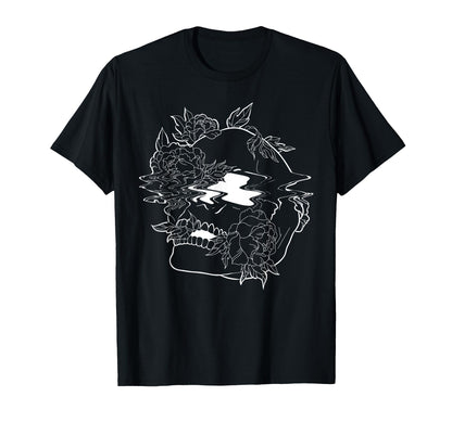 Edgy Skull And Flowers Goth Vaporwave T-Shirt - Trendy Graphic Men Women - T-Shirt, Sweatshirt, Hoodie