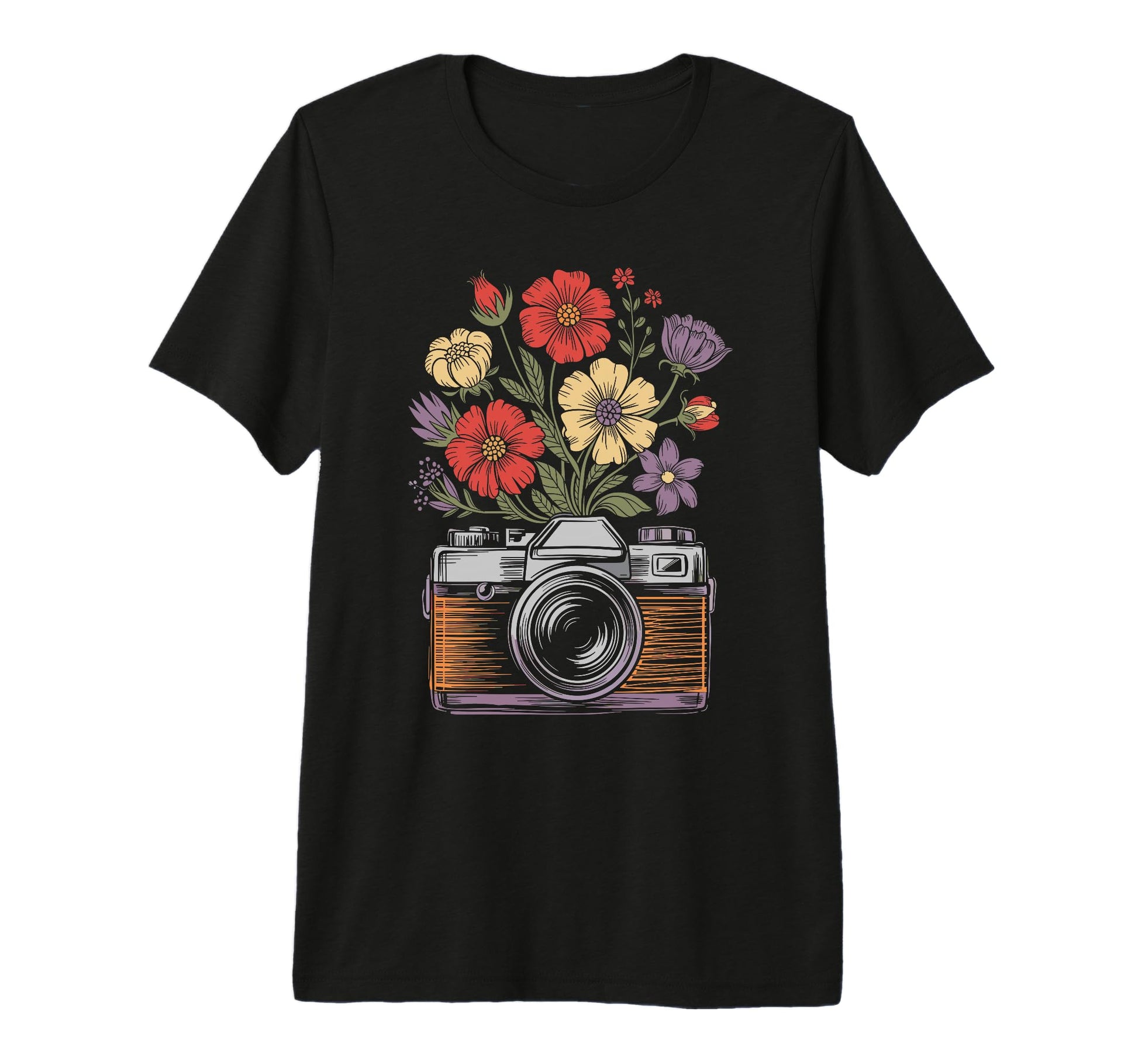 Camera Photography Art Floral T-Shirt - Custom Art Print for Adults - T-Shirt, Sweatshirt, Hoodie