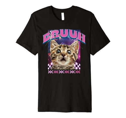 Funny Bruh Space Cat Aesthetic Y2K T-Shirt - Novelty Apparel for Adults - T-Shirt, Sweatshirt, Hoodie