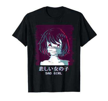 Sad Anime Vaporwave Aesthetic Japanese T-Shirt - Minimalist Print Men Women - T-Shirt, Sweatshirt, Hoodie