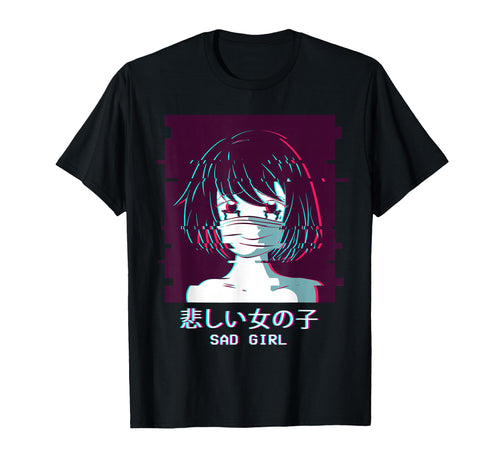 Sad Anime Vaporwave Aesthetic Japanese T-Shirt - Minimalist Print Men Women - T-Shirt, Sweatshirt, Hoodie