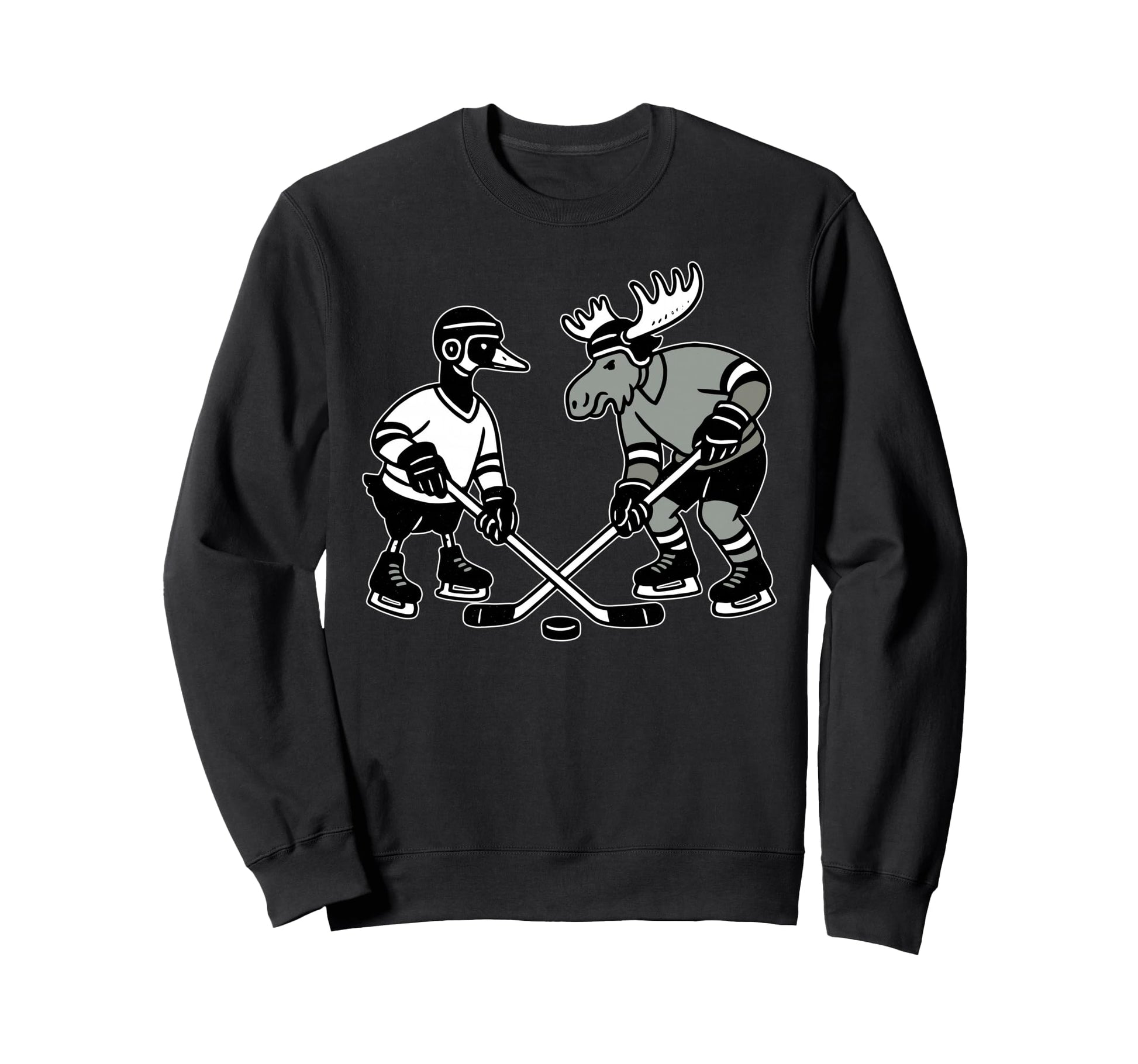 Goose Moose Playing Hockey Sweatshirt - Aesthetic Graphic for Adults - T-Shirt, Sweatshirt, Hoodie