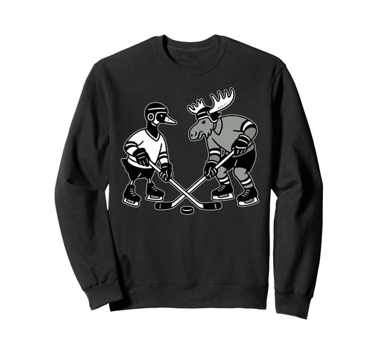 Goose Moose Playing Hockey Sweatshirt - Aesthetic Graphic for Adults - T-Shirt, Sweatshirt, Hoodie