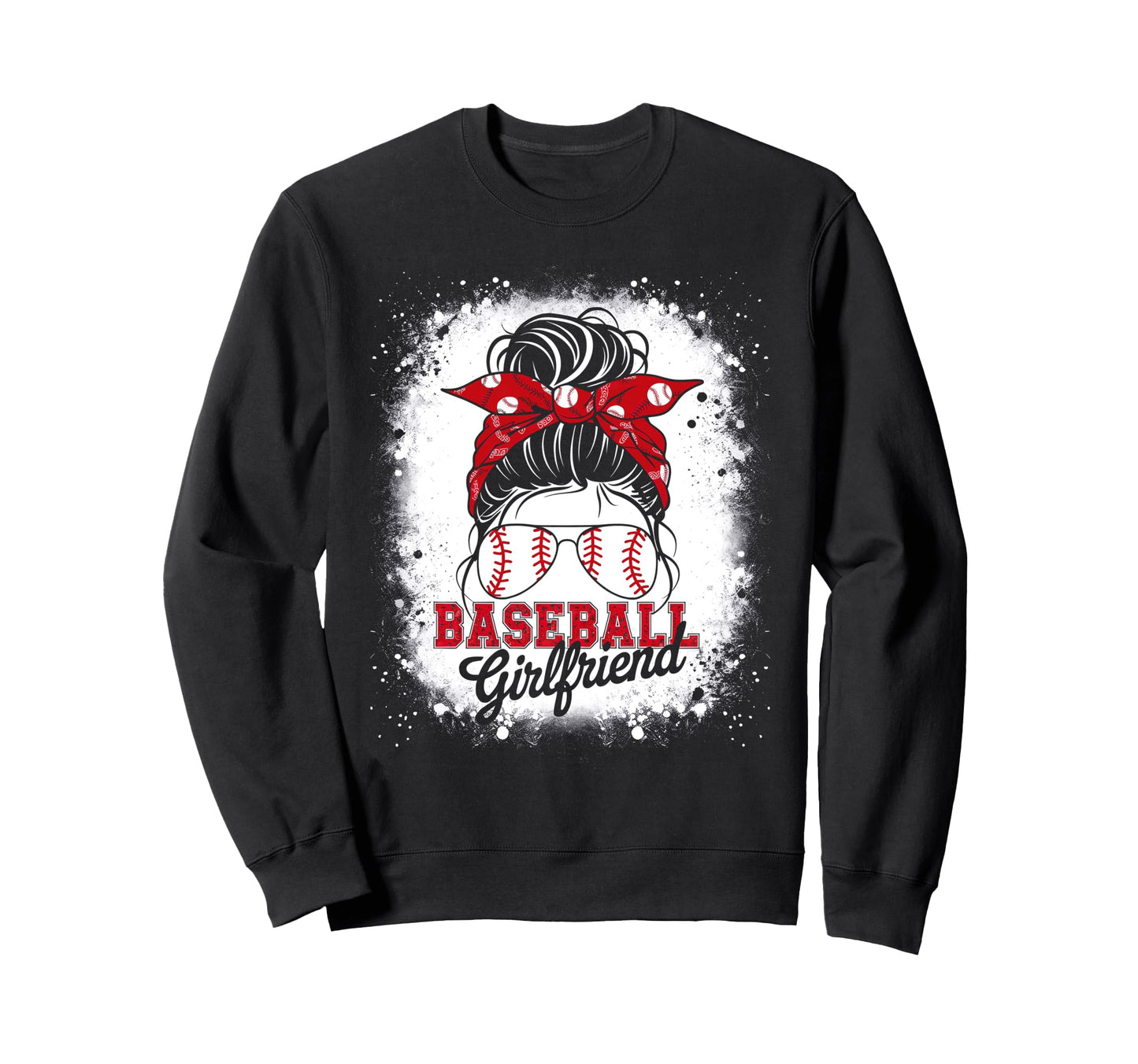 Baseball Girlfriend Messy Bun Hair Sweatshirt - Novelty Apparel for Adults - T-Shirt, Sweatshirt, Hoodie