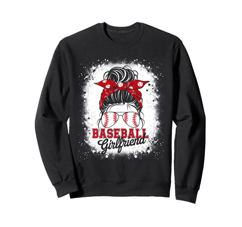 Baseball Girlfriend Messy Bun Hair Sweatshirt - Novelty Apparel for Adults - T-Shirt, Sweatshirt, Hoodie