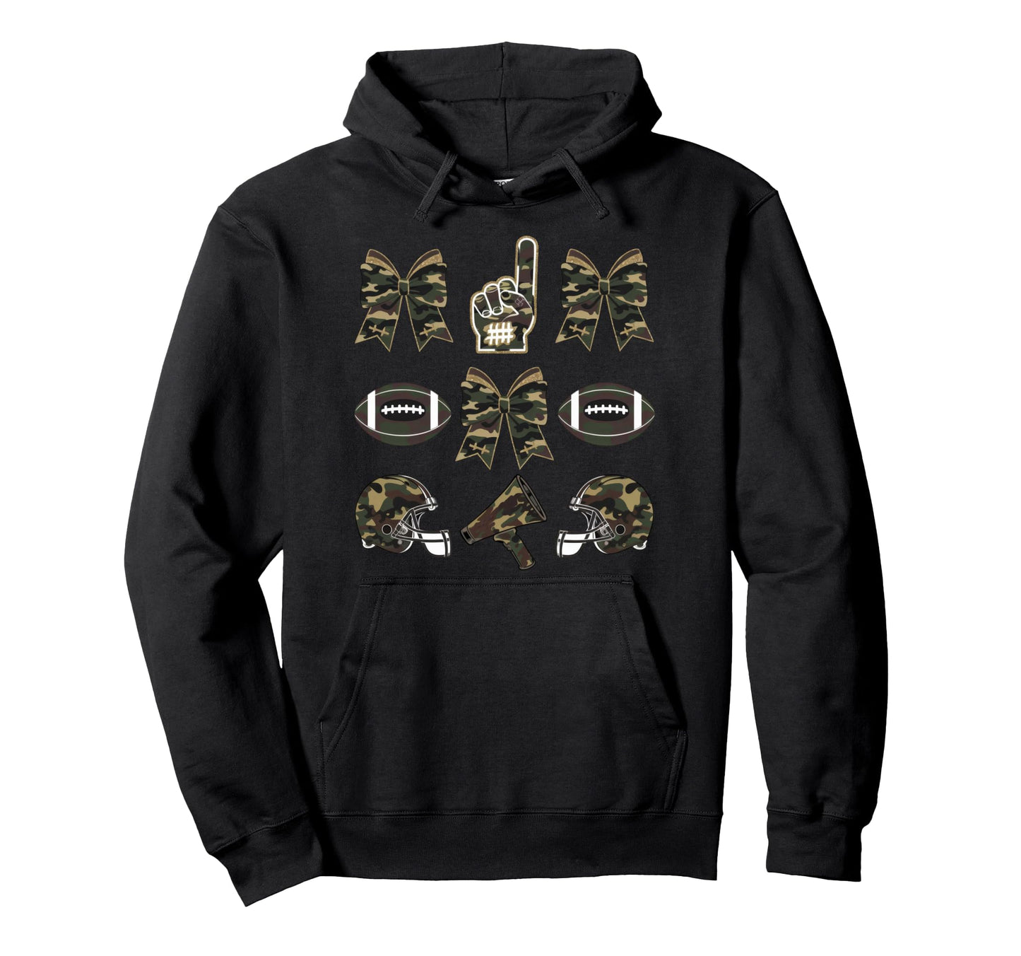 Camo Football Coquette Bow Football Mom Hoodie - Unique Graphic for Adults - T-Shirt, Sweatshirt, Hoodie