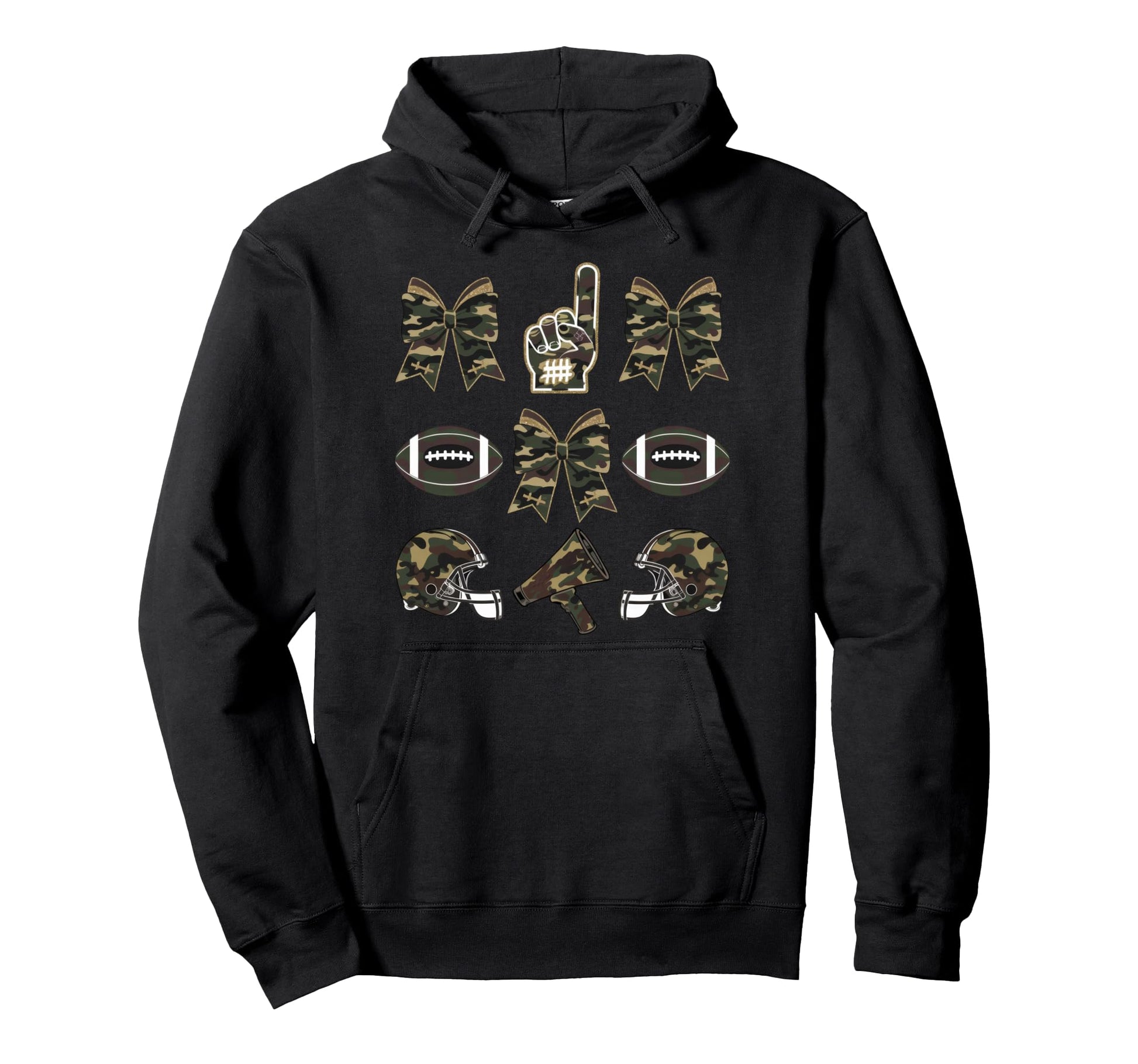 Camo Football Coquette Bow Football Mom Hoodie - Unique Graphic for Adults - T-Shirt, Sweatshirt, Hoodie