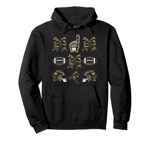 Camo Football Coquette Bow Football Mom Hoodie - Unique Graphic for Adults - T-Shirt, Sweatshirt, Hoodie