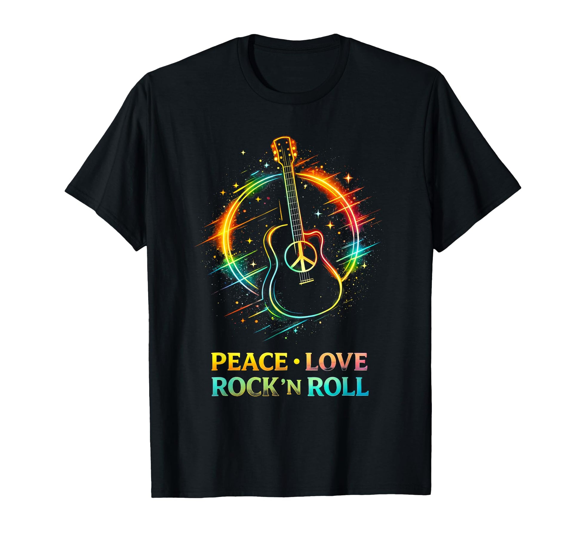 Peace Love Rock And Roll Guitar Hippie T-Shirt - Trendy Graphic for Adults - T-Shirt, Sweatshirt, Hoodie