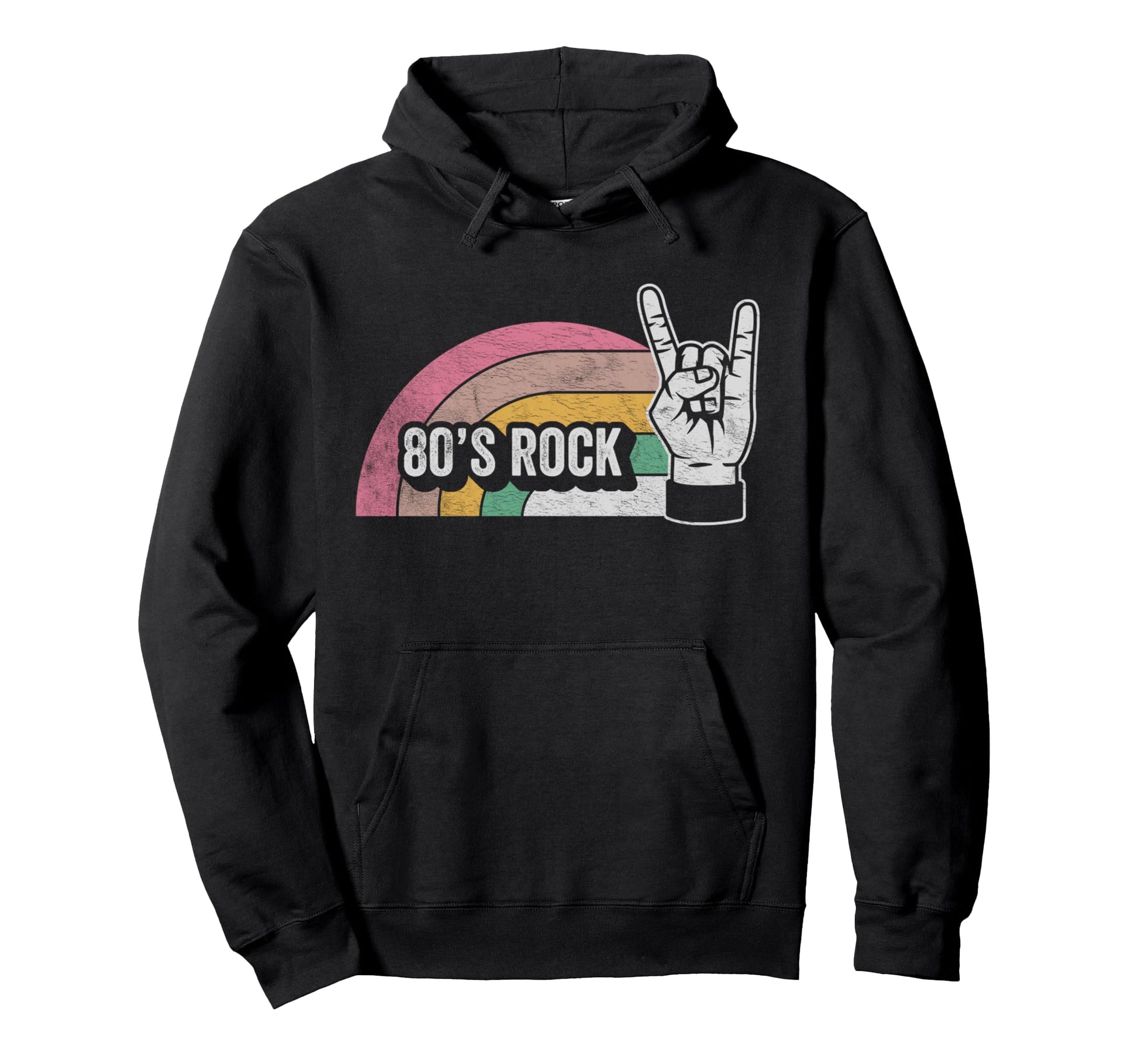 80S Rock Rainbow Hand Sign Hoodie - Graphic Print Unisex - T-Shirt, Sweatshirt, Hoodie