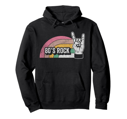 80S Rock Rainbow Hand Sign Hoodie - Graphic Print Unisex - T-Shirt, Sweatshirt, Hoodie