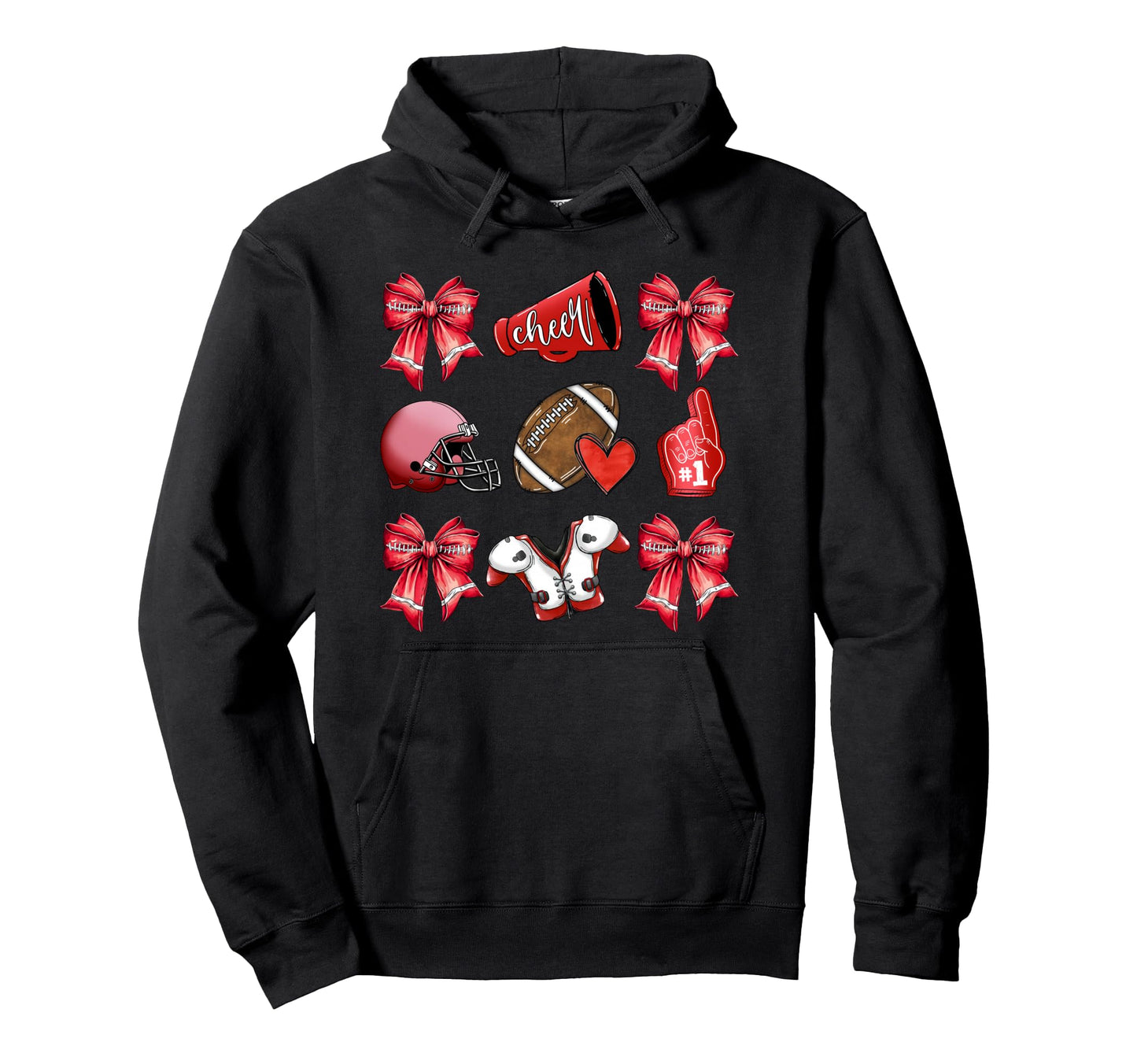 Red Football Mom Coquette Bows Game Day Hoodie - Novelty Apparel Unisex - T-Shirt, Sweatshirt, Hoodie