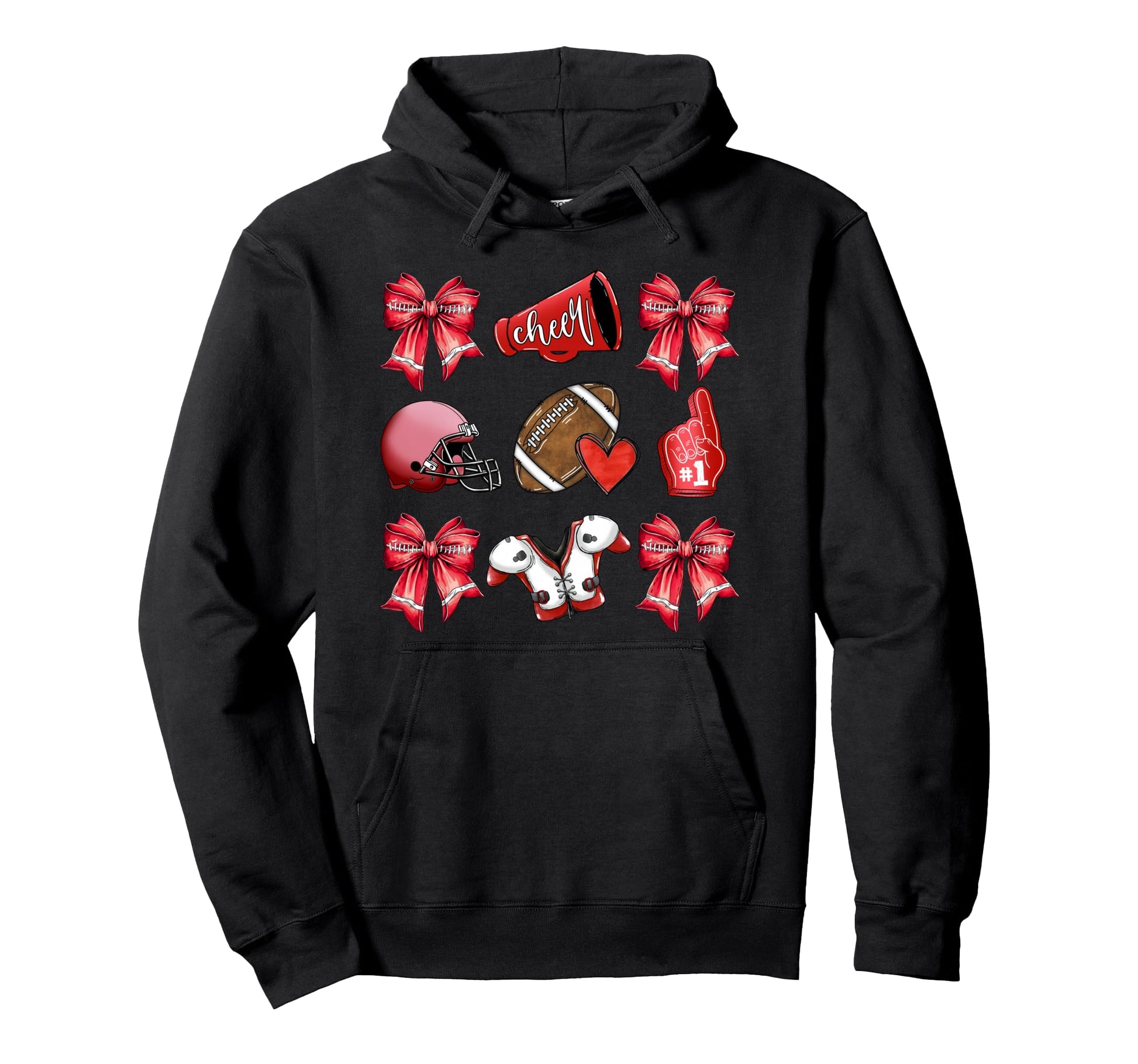 Red Football Mom Coquette Bows Game Day Hoodie - Novelty Apparel Unisex - T-Shirt, Sweatshirt, Hoodie