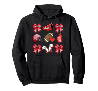 Red Football Mom Coquette Bows Game Day Hoodie - Novelty Apparel Unisex - T-Shirt, Sweatshirt, Hoodie