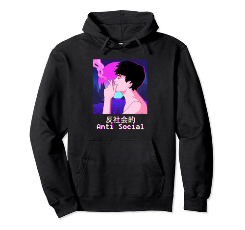Sad Anti Social Japanese Aesthetic Hoodie - Minimalist Print for Adults - T-Shirt, Sweatshirt, Hoodie