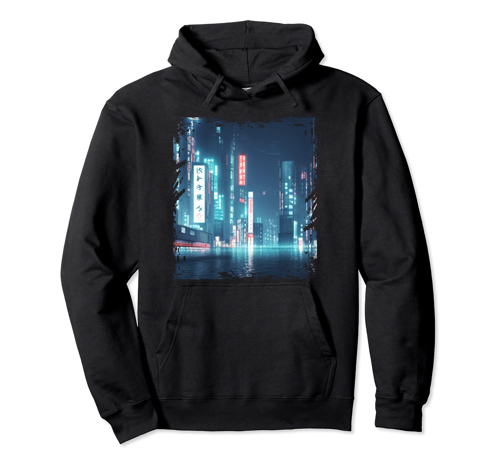Japanese City Skyline Night Hoodie - Fun Novelty Design Men Women - T-Shirt, Sweatshirt, Hoodie
