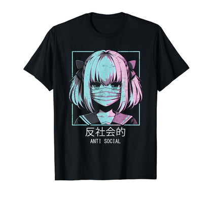 Anime Anti Social Japanese Vaporwave T-Shirt - Novelty Apparel for Adults - T-Shirt, Sweatshirt, Hoodie