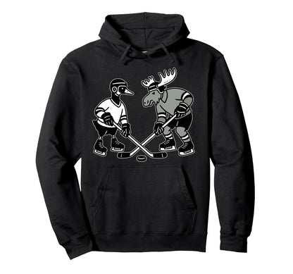 Goose Moose Playing Hockey Goalie Mom Dad Hoodie - Custom Art Print Unisex - T-Shirt, Sweatshirt, Hoodie