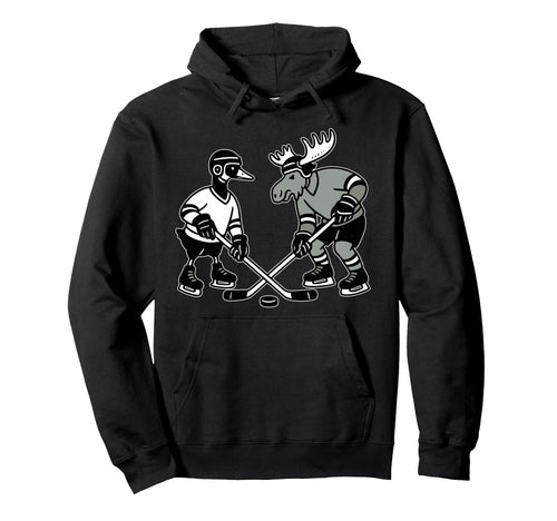 Goose Moose Playing Hockey Goalie Mom Dad Hoodie - Custom Art Print Unisex - T-Shirt, Sweatshirt, Hoodie