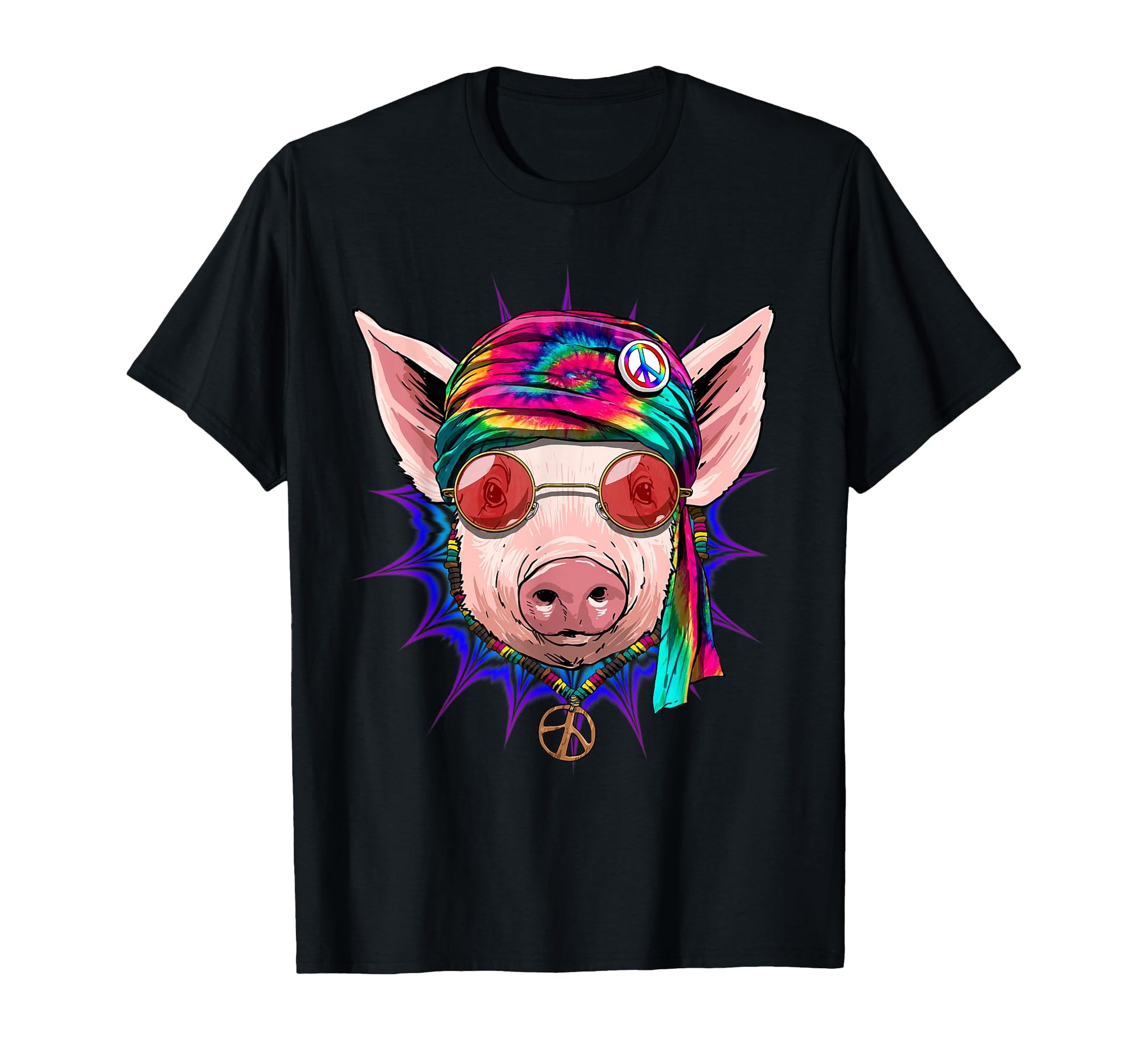Tie Dye Hippie Pig Hippiness Peace Love T-Shirt - Unique Graphic Men Women - T-Shirt, Sweatshirt, Hoodie
