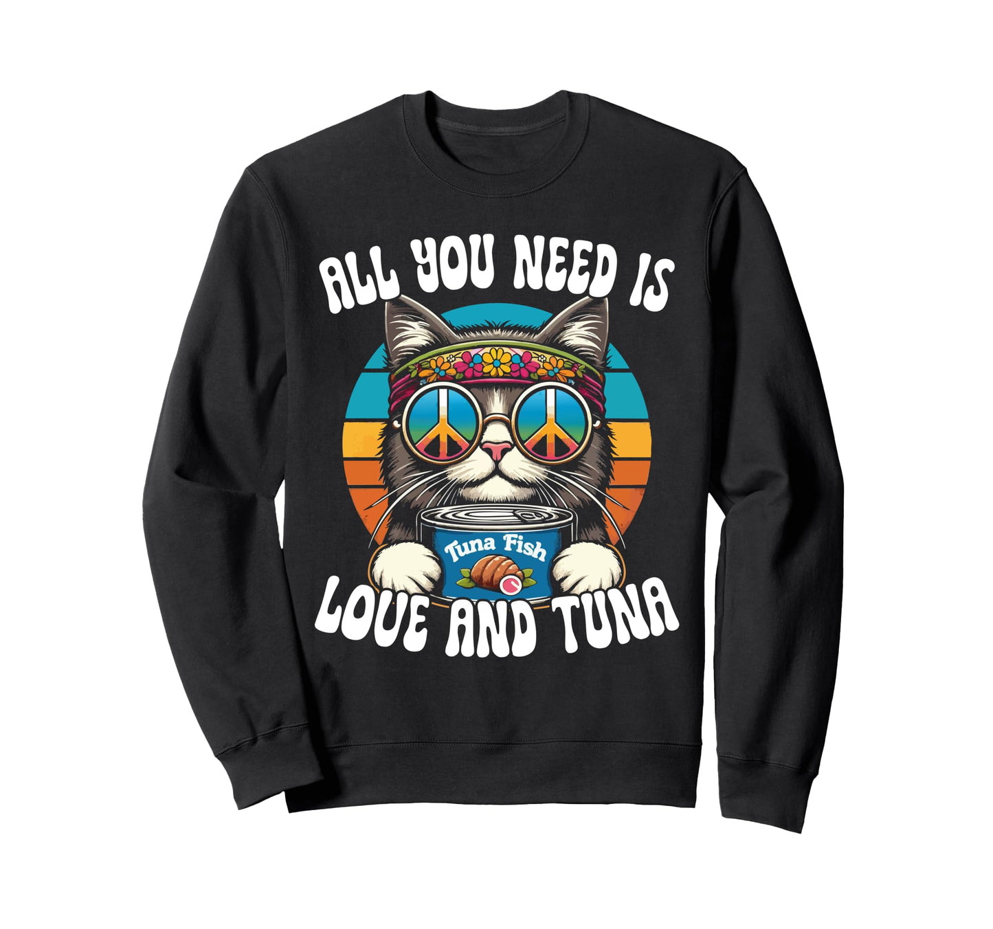 Hippie Cat Groovy Cat Peace Rainbow Sweatshirt - Streetwear Style Unisex - T-Shirt, Sweatshirt, Hoodie