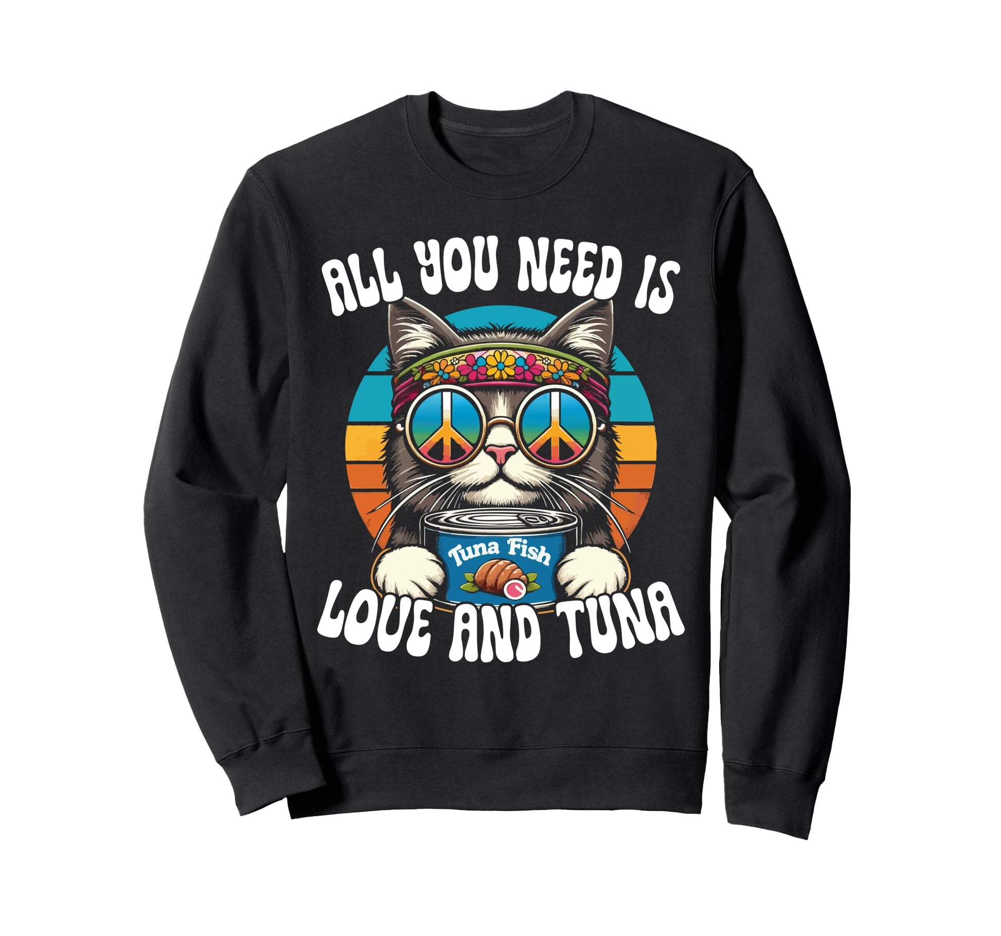 Hippie Cat Groovy Cat Peace Rainbow Sweatshirt - Streetwear Style Unisex - T-Shirt, Sweatshirt, Hoodie