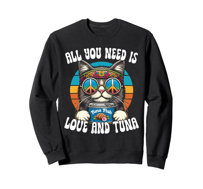Hippie Cat Groovy Cat Peace Rainbow Sweatshirt - Streetwear Style Unisex - T-Shirt, Sweatshirt, Hoodie
