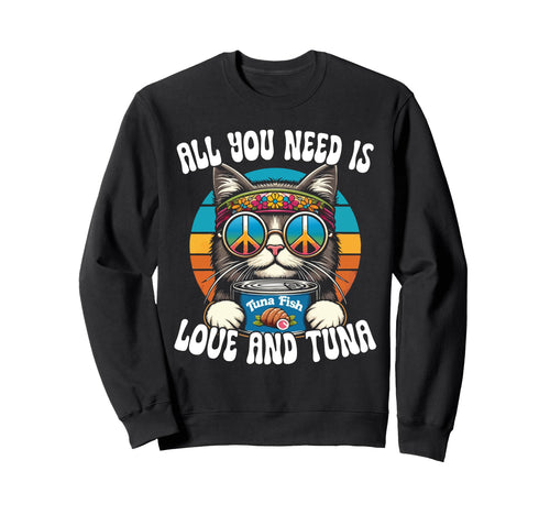 Hippie Cat Groovy Cat Peace Rainbow Sweatshirt - Streetwear Style Unisex - T-Shirt, Sweatshirt, Hoodie