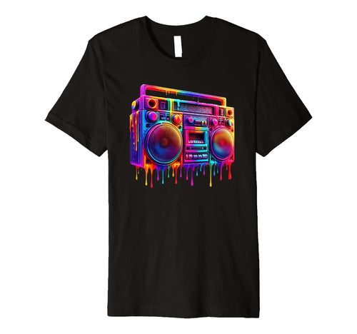 Dripping Paint Boombox Old School 80S T-Shirt - Unique Graphic Unisex - T-Shirt, Sweatshirt, Hoodie