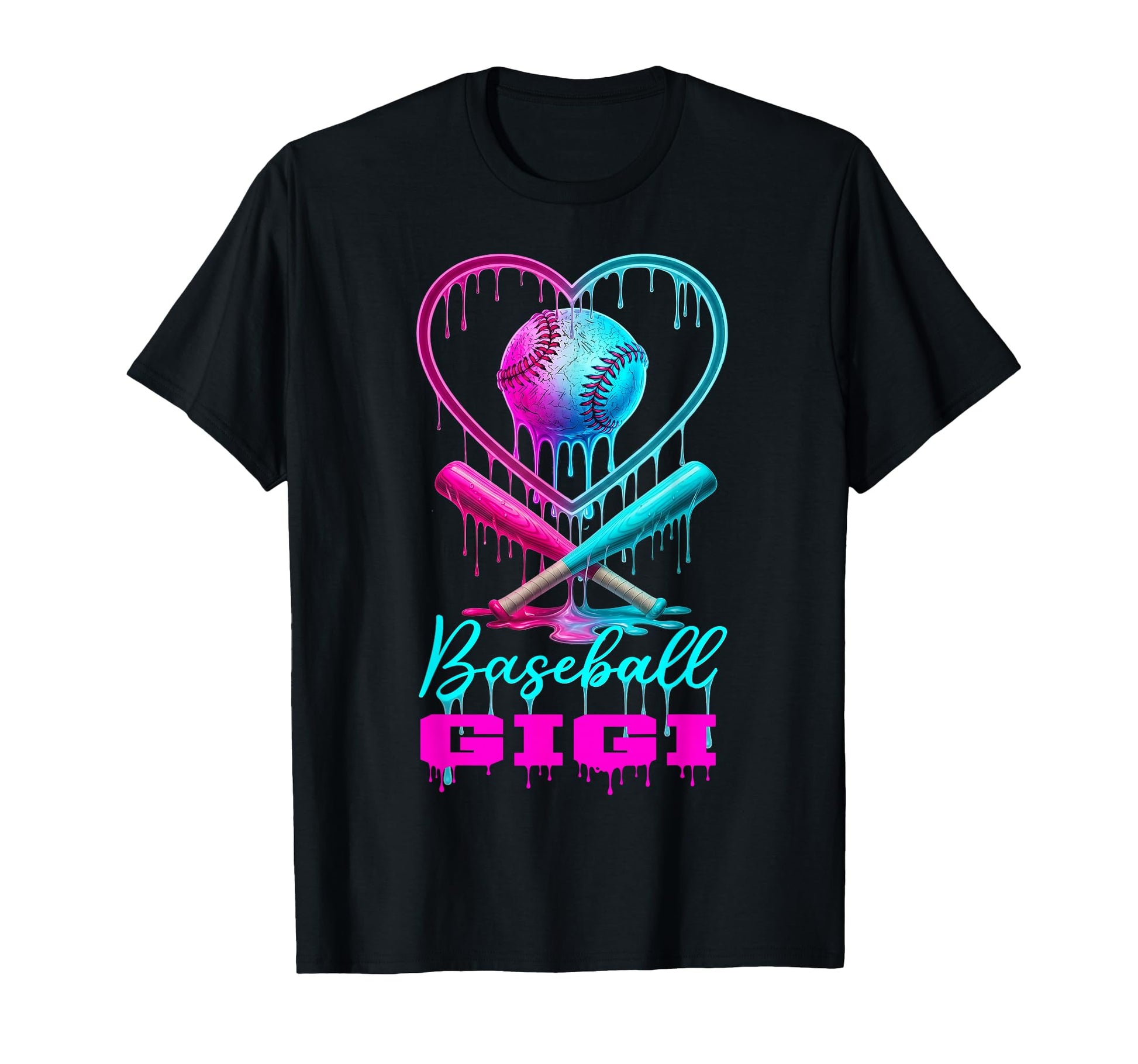 Baseball Gigi Grandma Nana Heart Neon T-Shirt - Trendy Graphic Men Women - T-Shirt, Sweatshirt, Hoodie