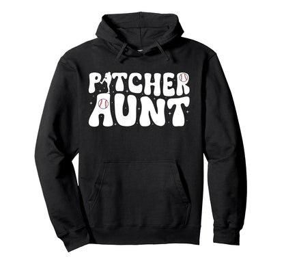 Baseball Pitcher Aunt Groovy Baseball Hoodie - Unique Graphic Men Women - T-Shirt, Sweatshirt, Hoodie