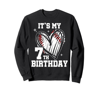 Its My 7Th Birthday Baseball Heart 7 Sweatshirt - Graphic Print Men Women - T-Shirt, Sweatshirt, Hoodie