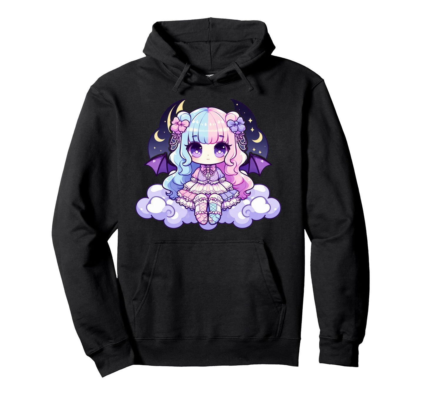 Kawaii Pastel Goth Creepy Anime Moon Hoodie - Aesthetic Graphic for Adults - T-Shirt, Sweatshirt, Hoodie
