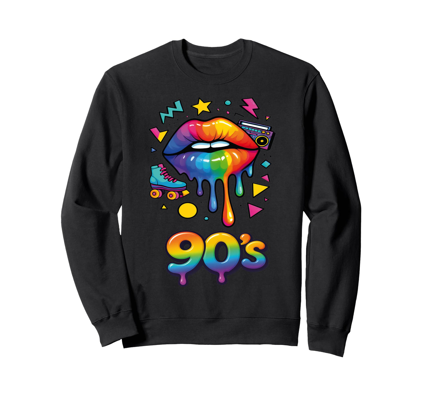 90S Pop Art Rainbow Lips Nostalgia Sweatshirt - Trendy Graphic Unisex - T-Shirt, Sweatshirt, Hoodie