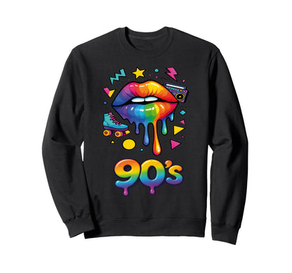 90S Pop Art Rainbow Lips Nostalgia Sweatshirt - Trendy Graphic Unisex - T-Shirt, Sweatshirt, Hoodie