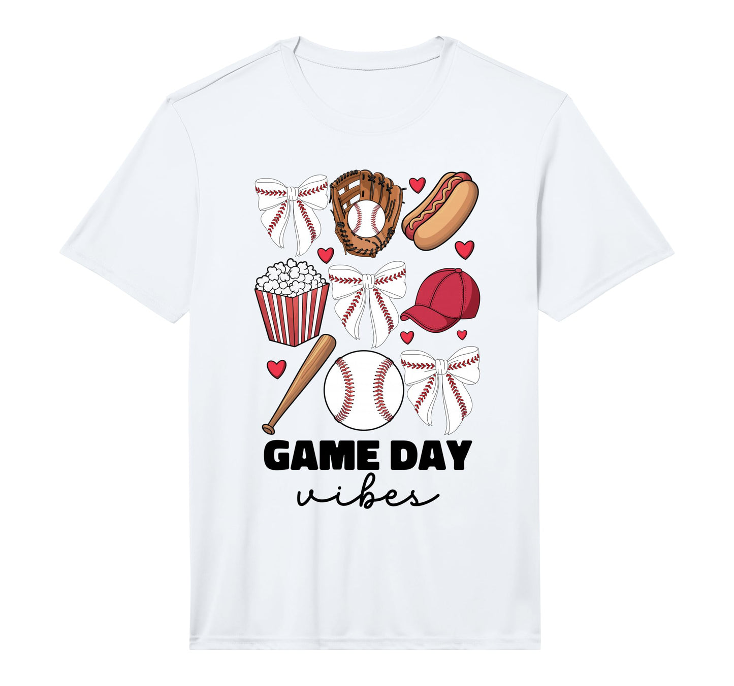 Game Day Vibes Coquette Bow Baseball T-Shirt - Custom Art Print Men Women - T-Shirt, Sweatshirt, Hoodie