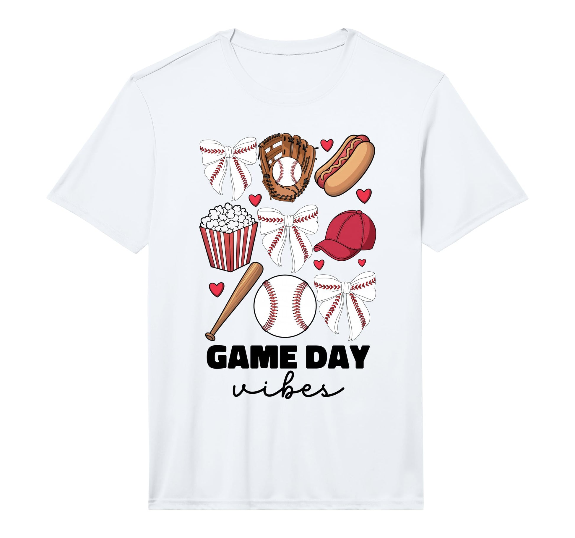 Game Day Vibes Coquette Bow Baseball T-Shirt - Custom Art Print Men Women - T-Shirt, Sweatshirt, Hoodie