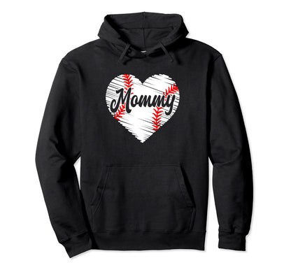Baseball Mommy Heart Mothers Day Hoodie - Casual Everyday Wear for Adults - T-Shirt, Sweatshirt, Hoodie