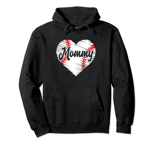 Baseball Mommy Heart Mothers Day Hoodie - Casual Everyday Wear for Adults - T-Shirt, Sweatshirt, Hoodie