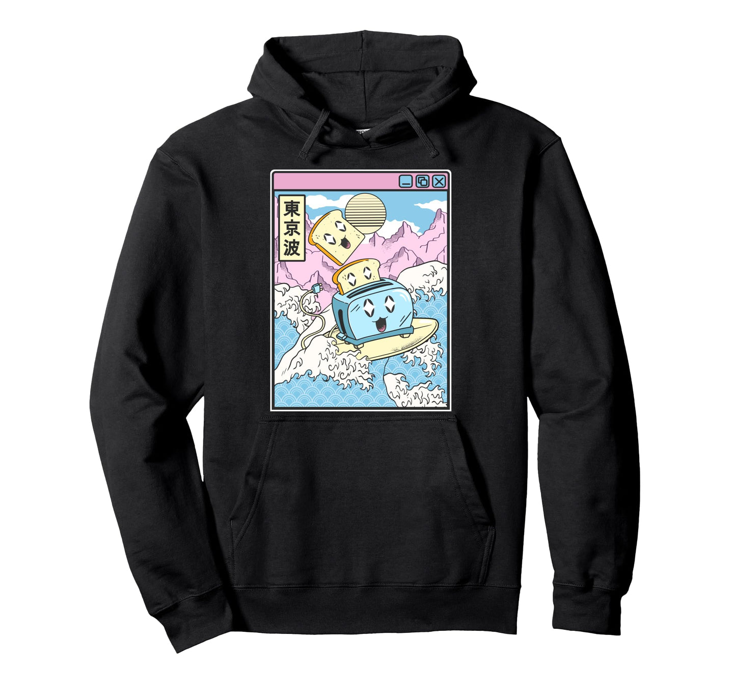 Surfing Toaster Happy Toast Japan Hoodie - Aesthetic Graphic for Adults - T-Shirt, Sweatshirt, Hoodie