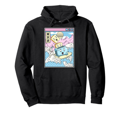 Surfing Toaster Happy Toast Japan Hoodie - Aesthetic Graphic for Adults - T-Shirt, Sweatshirt, Hoodie