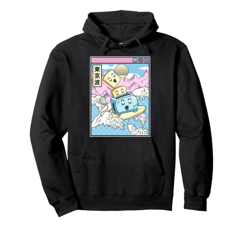 Surfing Toaster Happy Toast Japan Hoodie - Aesthetic Graphic for Adults - T-Shirt, Sweatshirt, Hoodie