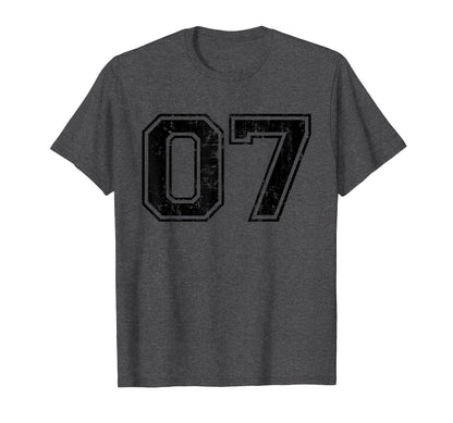 Number 07 Seven Varsity Distressed T-Shirt - Fun Novelty Design Unisex - T-Shirt, Sweatshirt, Hoodie