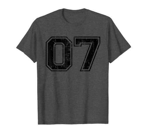 Number 07 Seven Varsity Distressed T-Shirt - Fun Novelty Design Unisex - T-Shirt, Sweatshirt, Hoodie