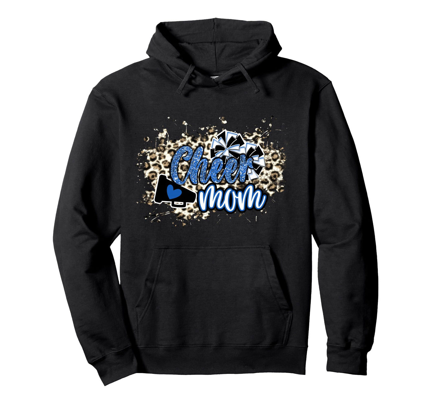 Cheer Mom Blue Leopard Cheetah Pom Hoodie - Novelty Apparel for Adults - T-Shirt, Sweatshirt, Hoodie
